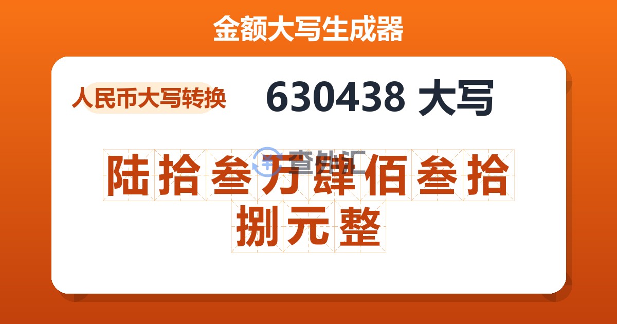 630438大写 陆拾叁万肆佰叁拾捌元整