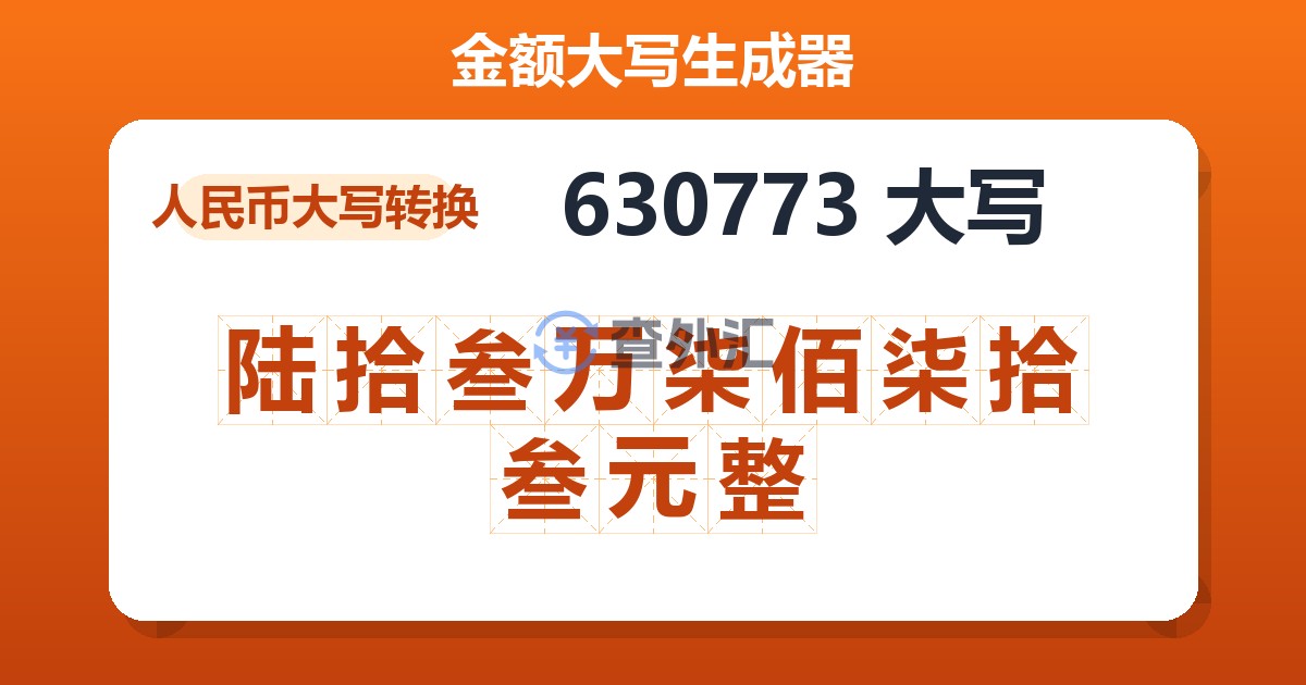 630773大写 陆拾叁万柒佰柒拾叁元整