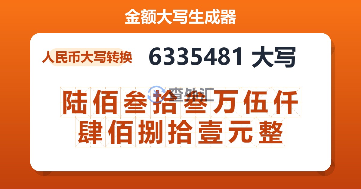 6335481大写 陆佰叁拾叁万伍仟肆佰捌拾壹元整