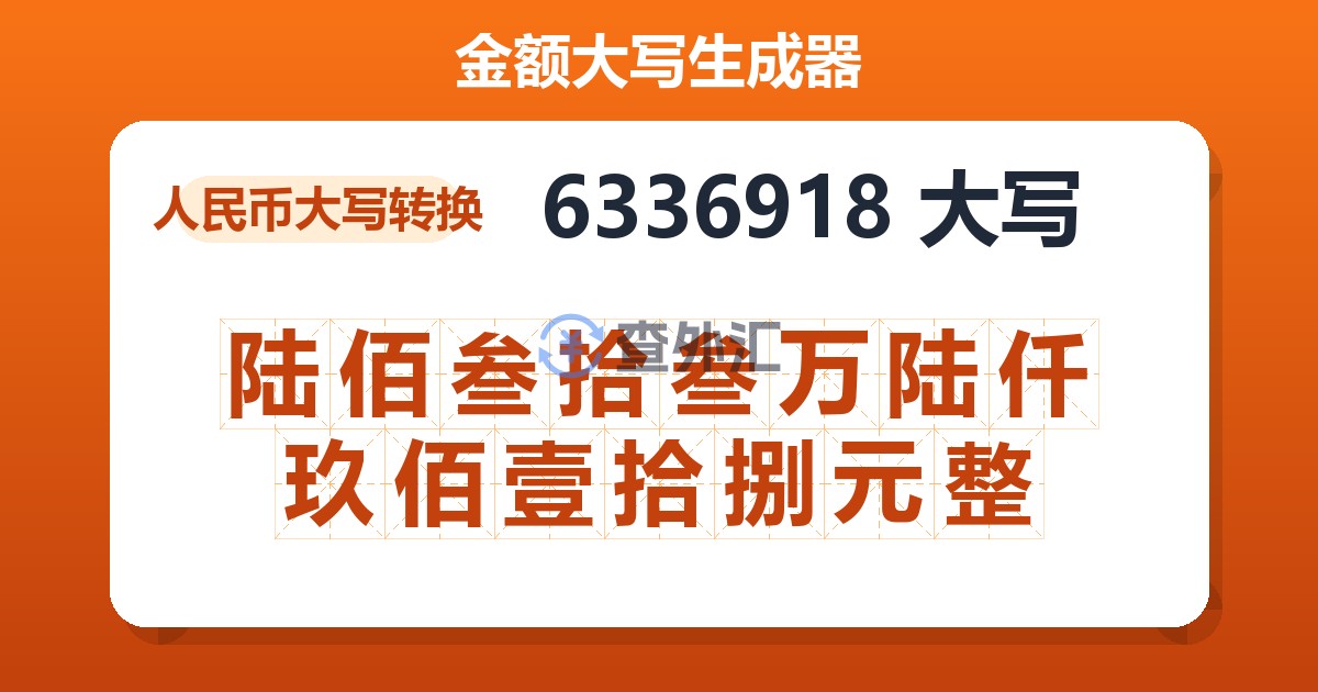 6336918大写 陆佰叁拾叁万陆仟玖佰壹拾捌元整