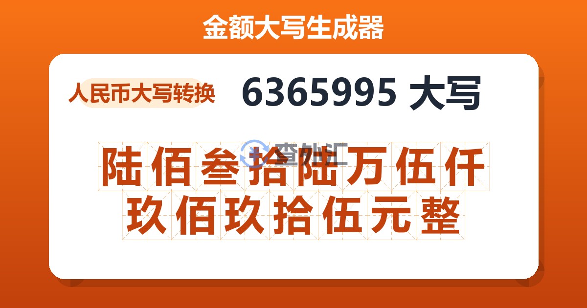 6365995大写 陆佰叁拾陆万伍仟玖佰玖拾伍元整