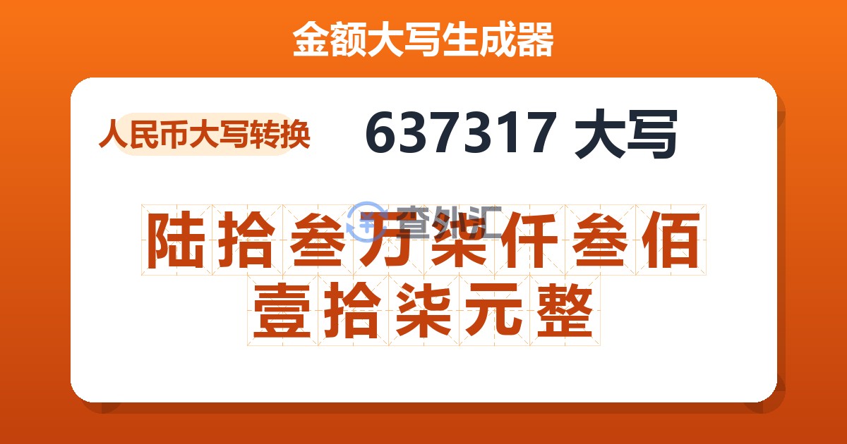 637317大写 陆拾叁万柒仟叁佰壹拾柒元整