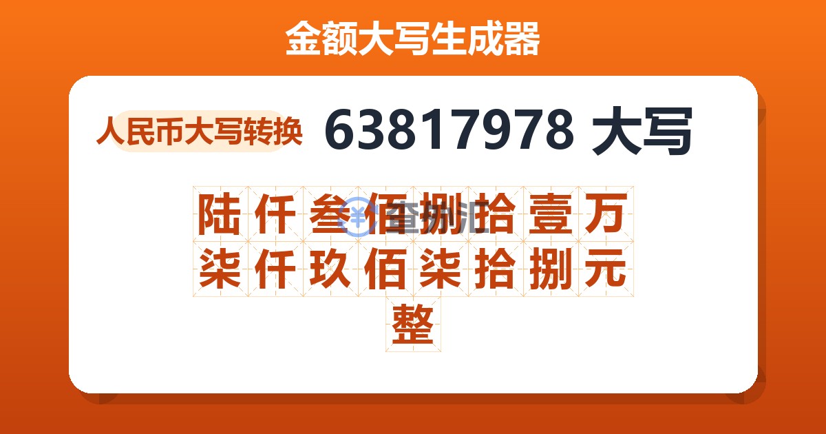 63817978大写 陆仟叁佰捌拾壹万柒仟玖佰柒拾捌元整