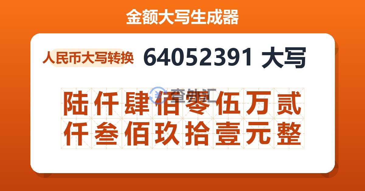 64052391大写 陆仟肆佰零伍万贰仟叁佰玖拾壹元整
