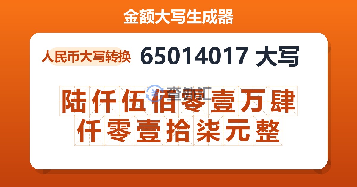 65014017大写 陆仟伍佰零壹万肆仟零壹拾柒元整