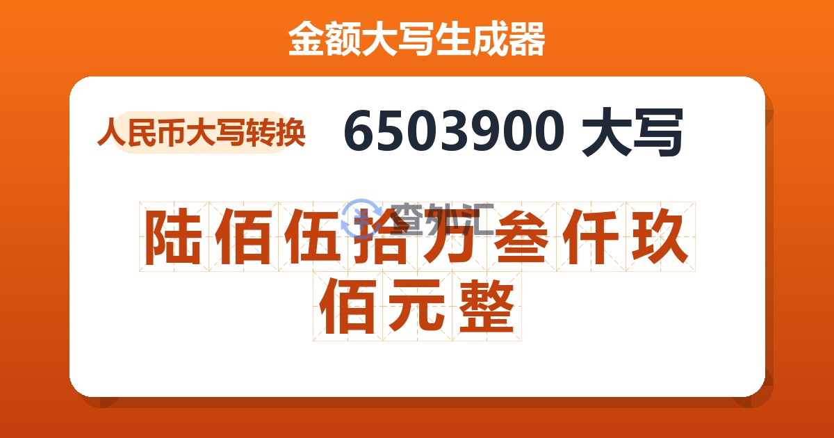 6503900大写 陆佰伍拾万叁仟玖佰元整