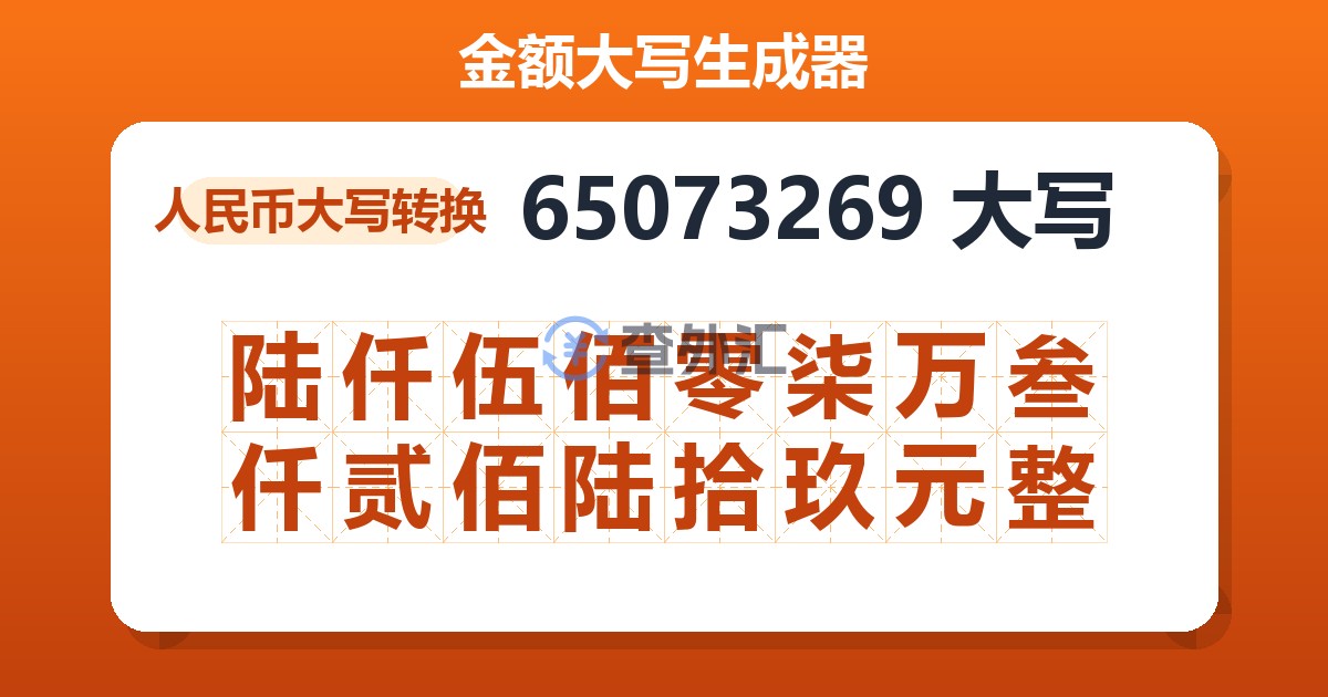 65073269大写 陆仟伍佰零柒万叁仟贰佰陆拾玖元整