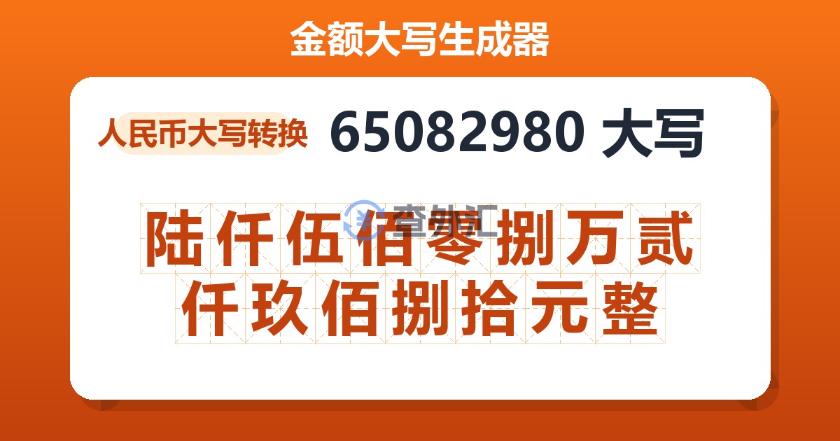 65082980大写 陆仟伍佰零捌万贰仟玖佰捌拾元整