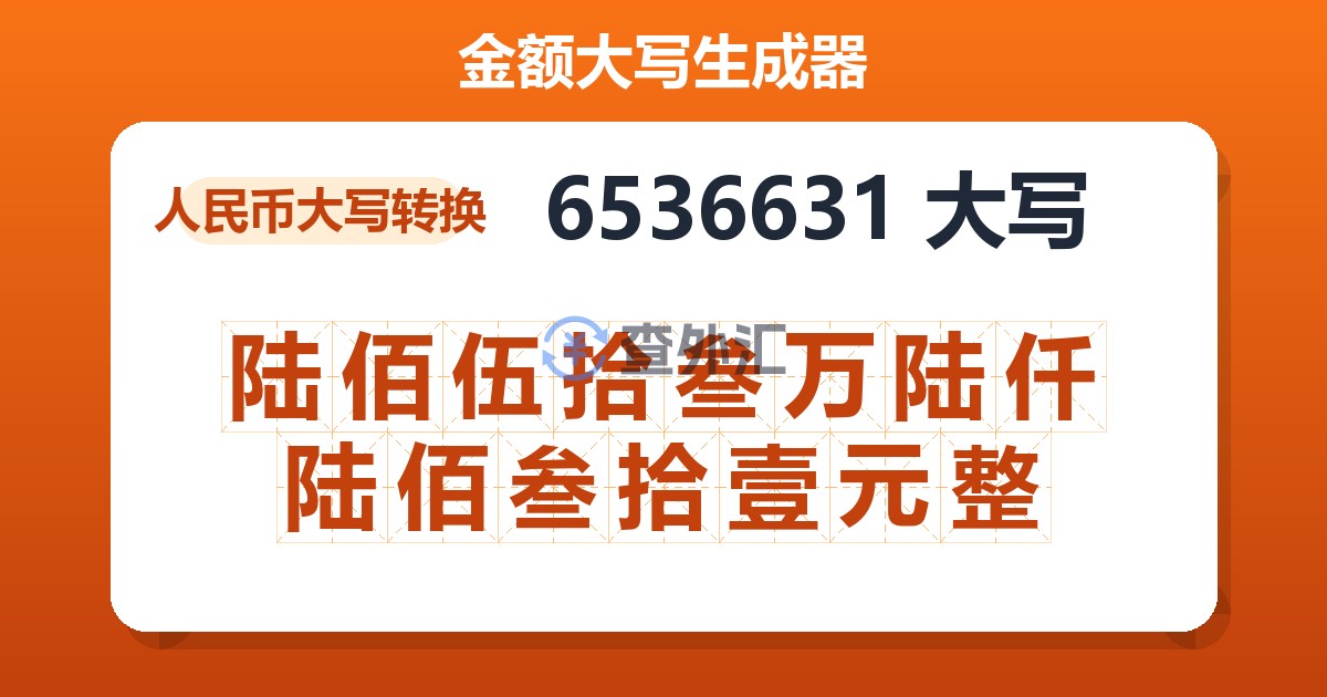 6536631大写 陆佰伍拾叁万陆仟陆佰叁拾壹元整