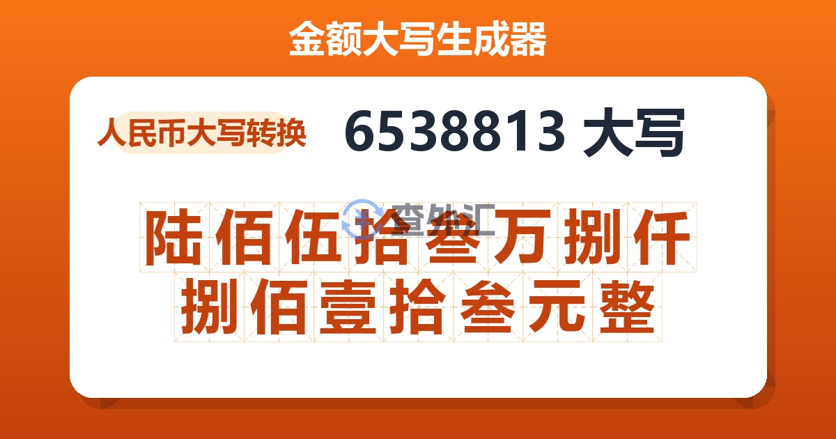 6538813大写 陆佰伍拾叁万捌仟捌佰壹拾叁元整