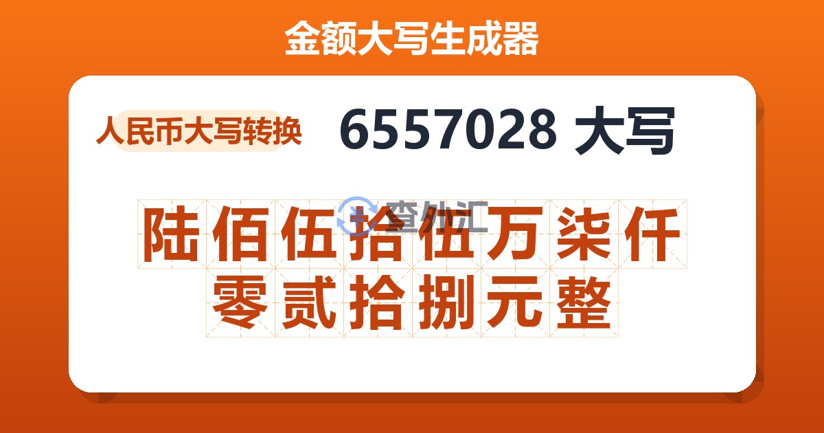 6557028大写 陆佰伍拾伍万柒仟零贰拾捌元整