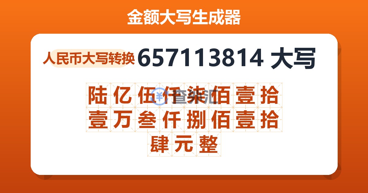 657113814大写 陆亿伍仟柒佰壹拾壹万叁仟捌佰壹拾肆元整