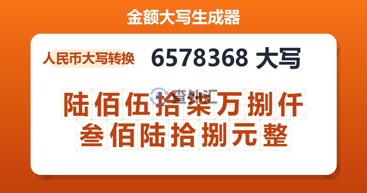 6578368大写 陆佰伍拾柒万捌仟叁佰陆拾捌元整