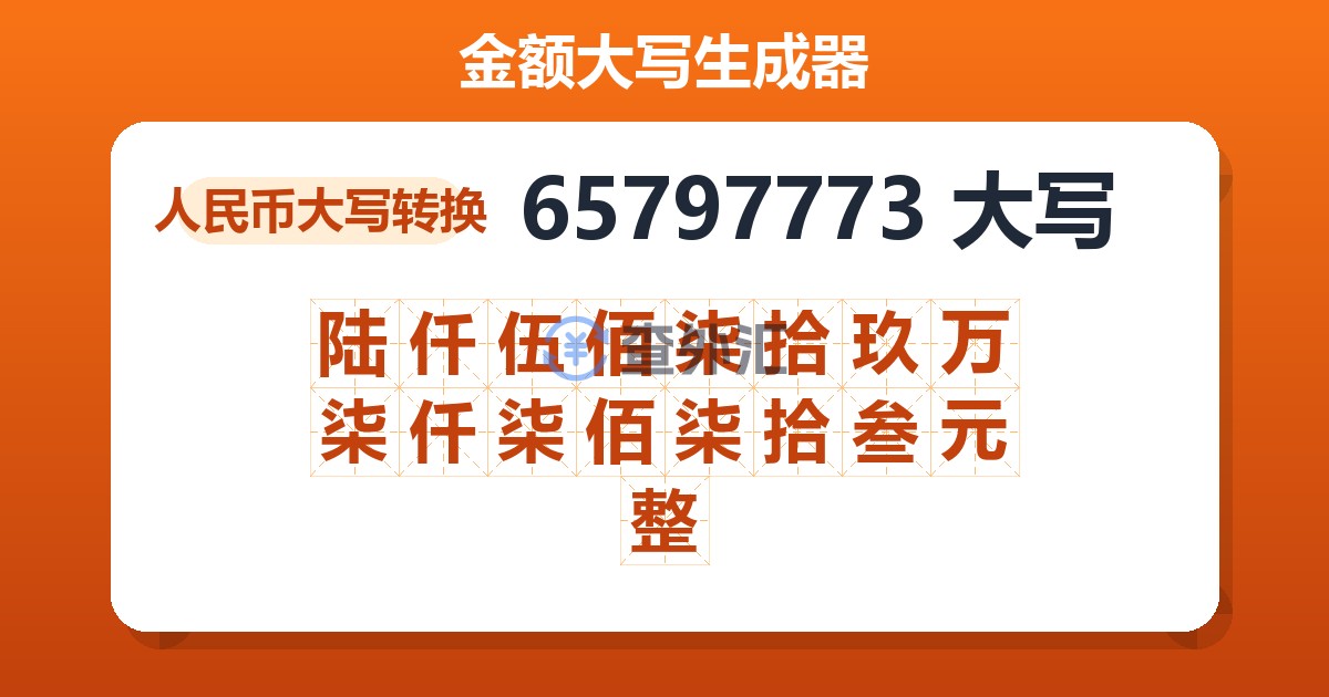 65797773大写 陆仟伍佰柒拾玖万柒仟柒佰柒拾叁元整