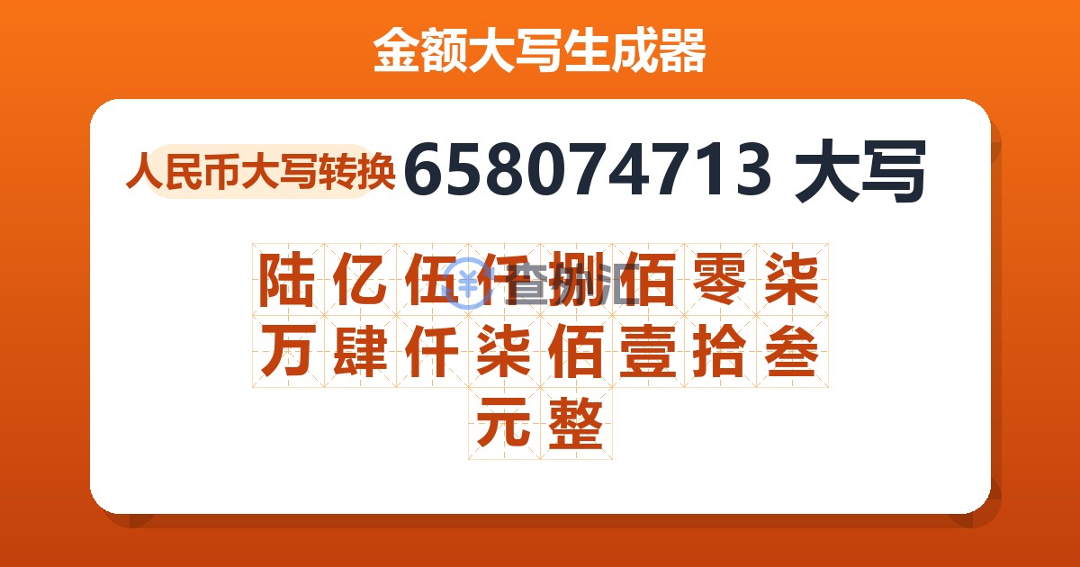 658074713大写 陆亿伍仟捌佰零柒万肆仟柒佰壹拾叁元整