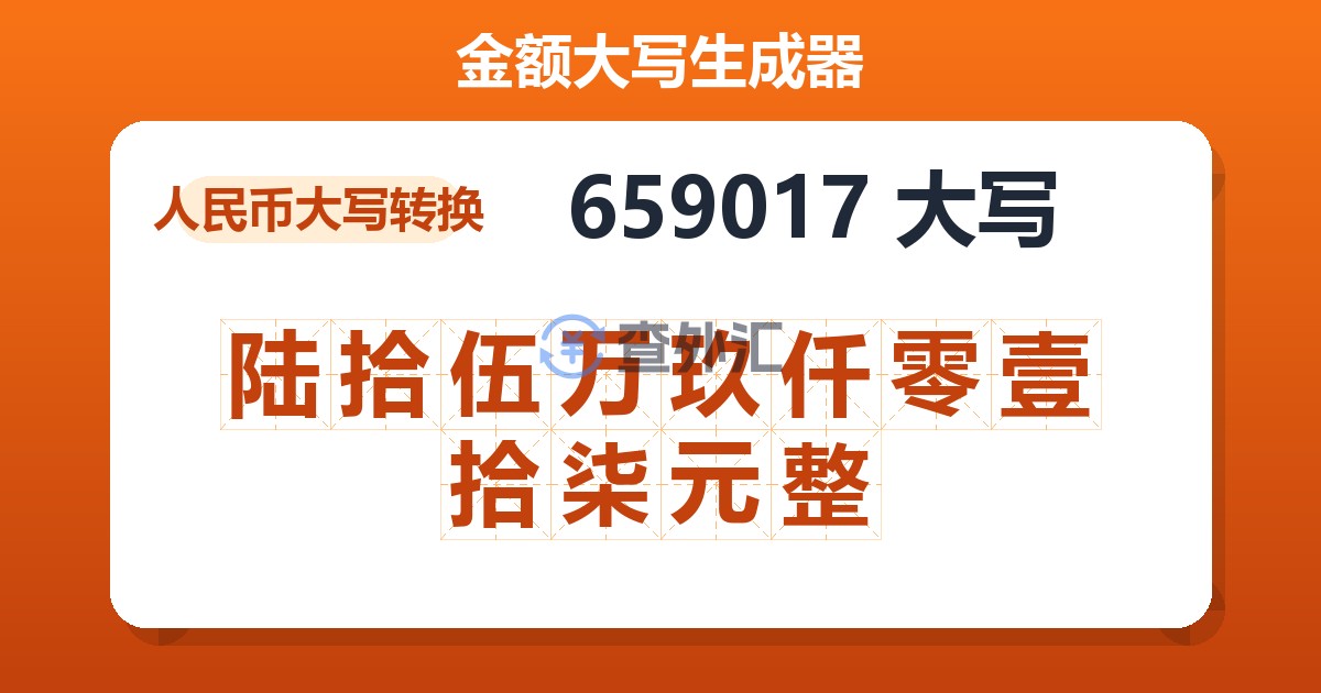 659017大写 陆拾伍万玖仟零壹拾柒元整