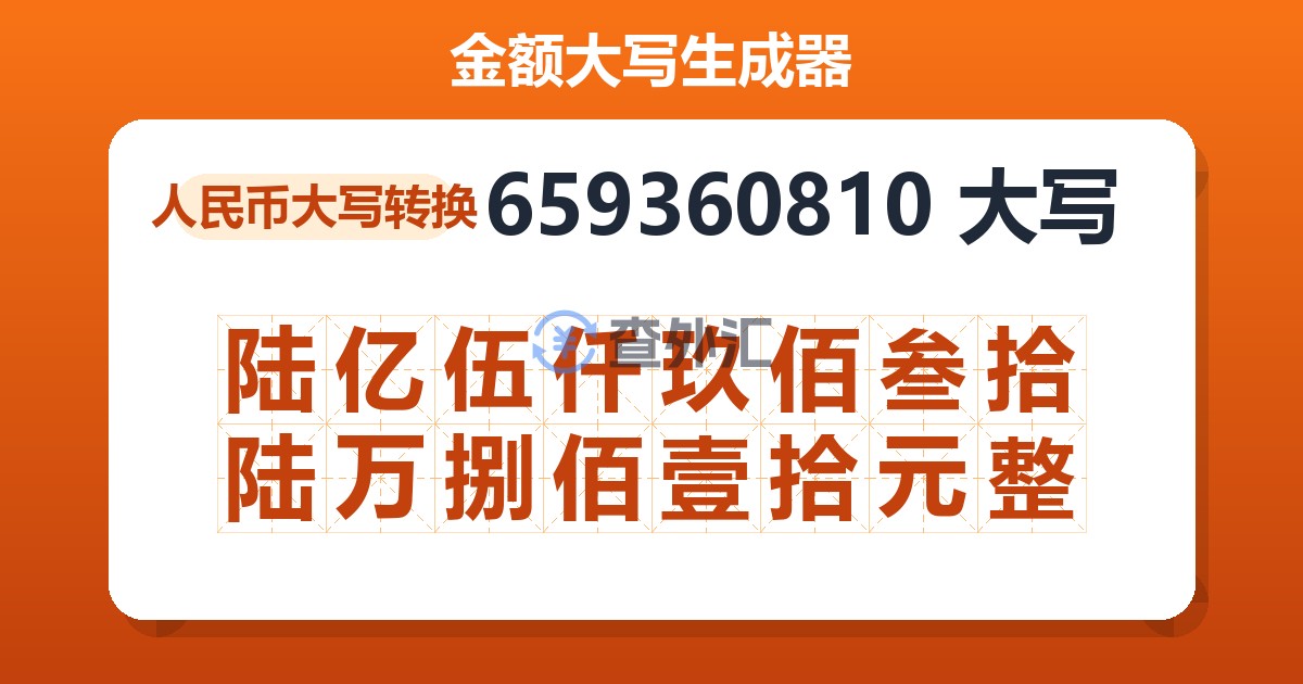 659360810大写 陆亿伍仟玖佰叁拾陆万捌佰壹拾元整