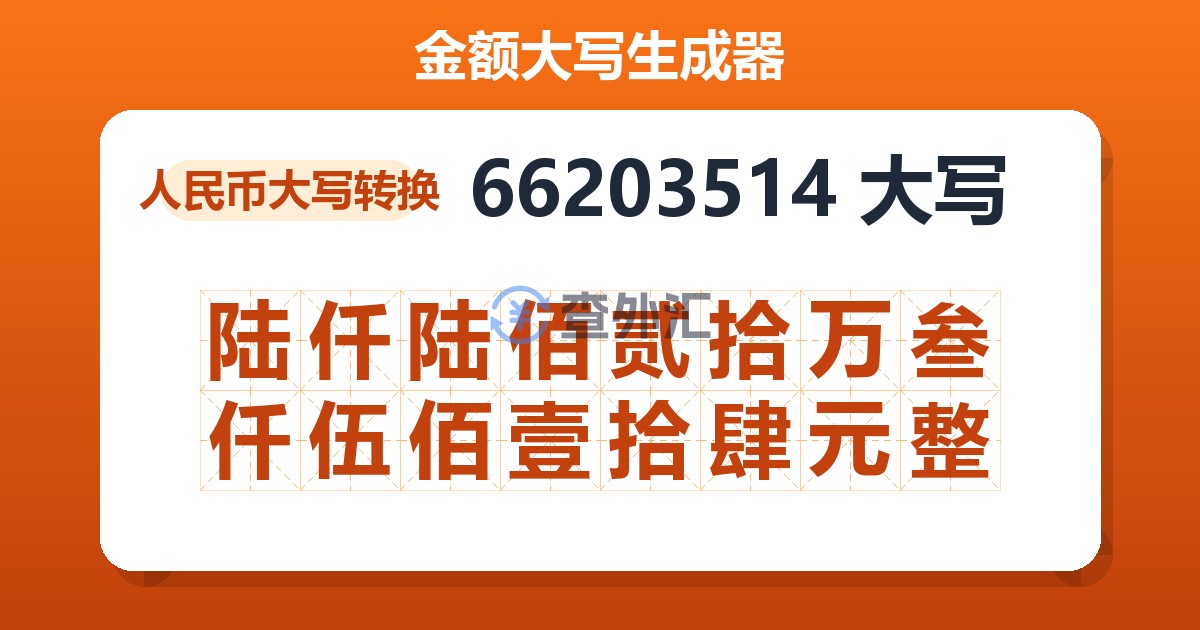 66203514大写 陆仟陆佰贰拾万叁仟伍佰壹拾肆元整