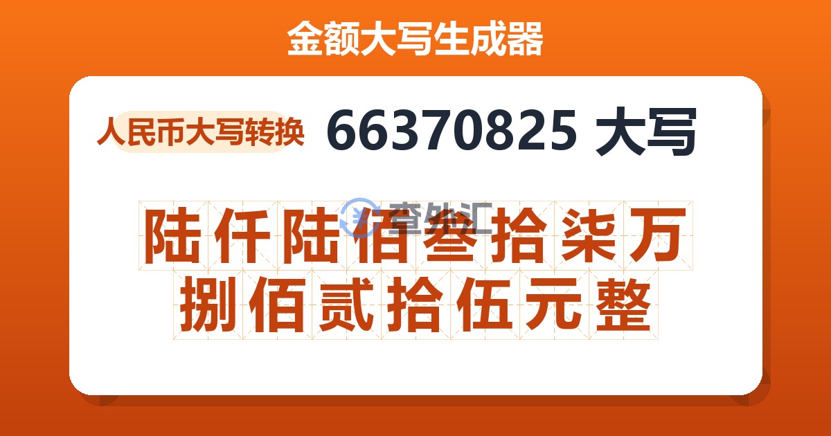 66370825大写 陆仟陆佰叁拾柒万捌佰贰拾伍元整