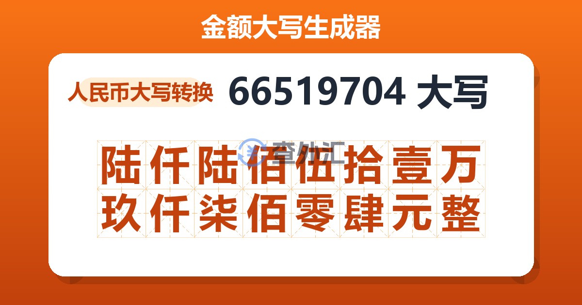 66519704大写 陆仟陆佰伍拾壹万玖仟柒佰零肆元整