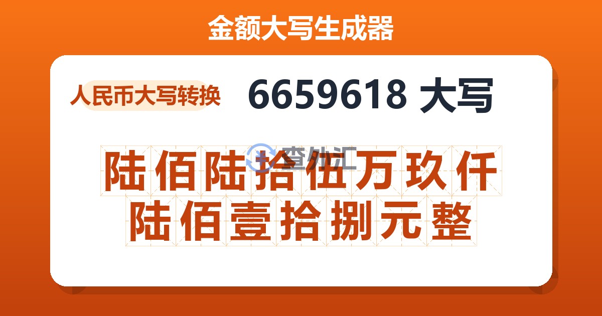 6659618大写 陆佰陆拾伍万玖仟陆佰壹拾捌元整