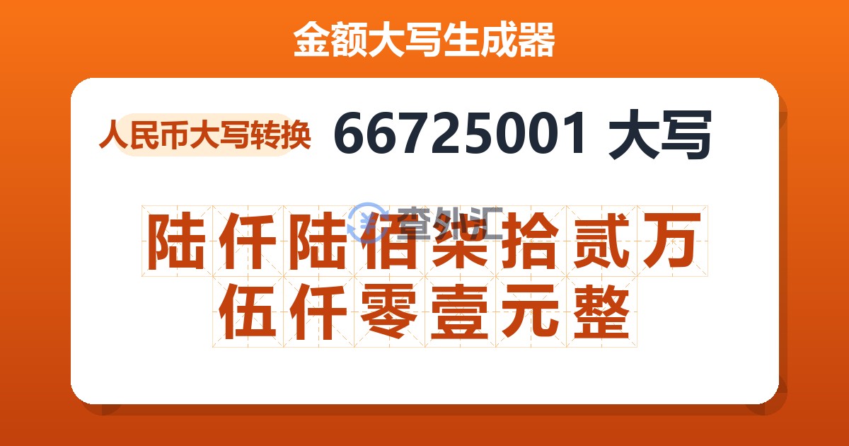 66725001大写 陆仟陆佰柒拾贰万伍仟零壹元整