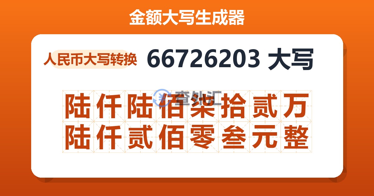 66726203大写 陆仟陆佰柒拾贰万陆仟贰佰零叁元整