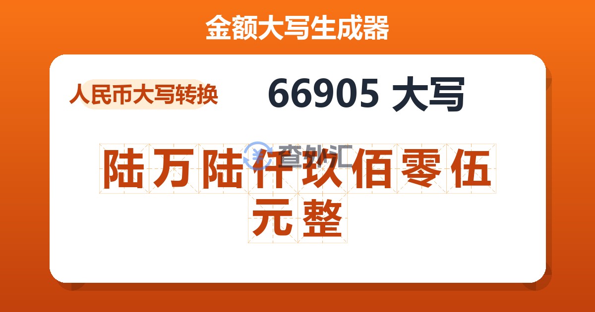 66905大写 陆万陆仟玖佰零伍元整