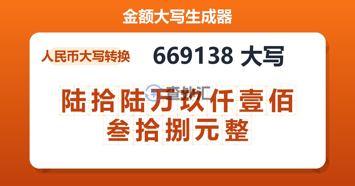 669138大写 陆拾陆万玖仟壹佰叁拾捌元整