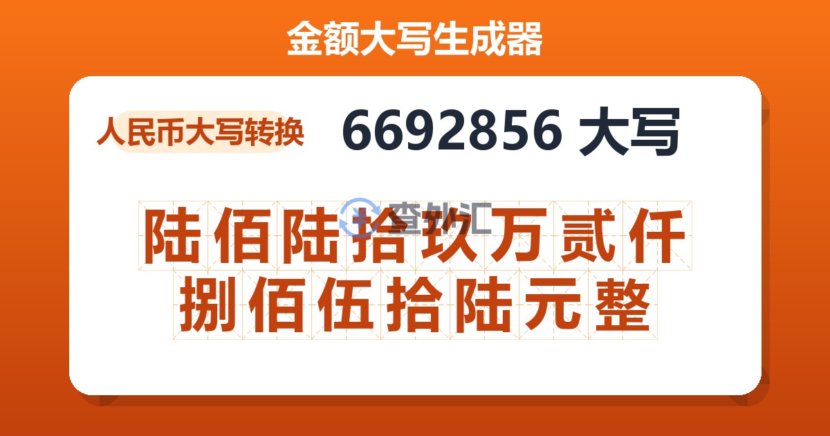 6692856大写 陆佰陆拾玖万贰仟捌佰伍拾陆元整