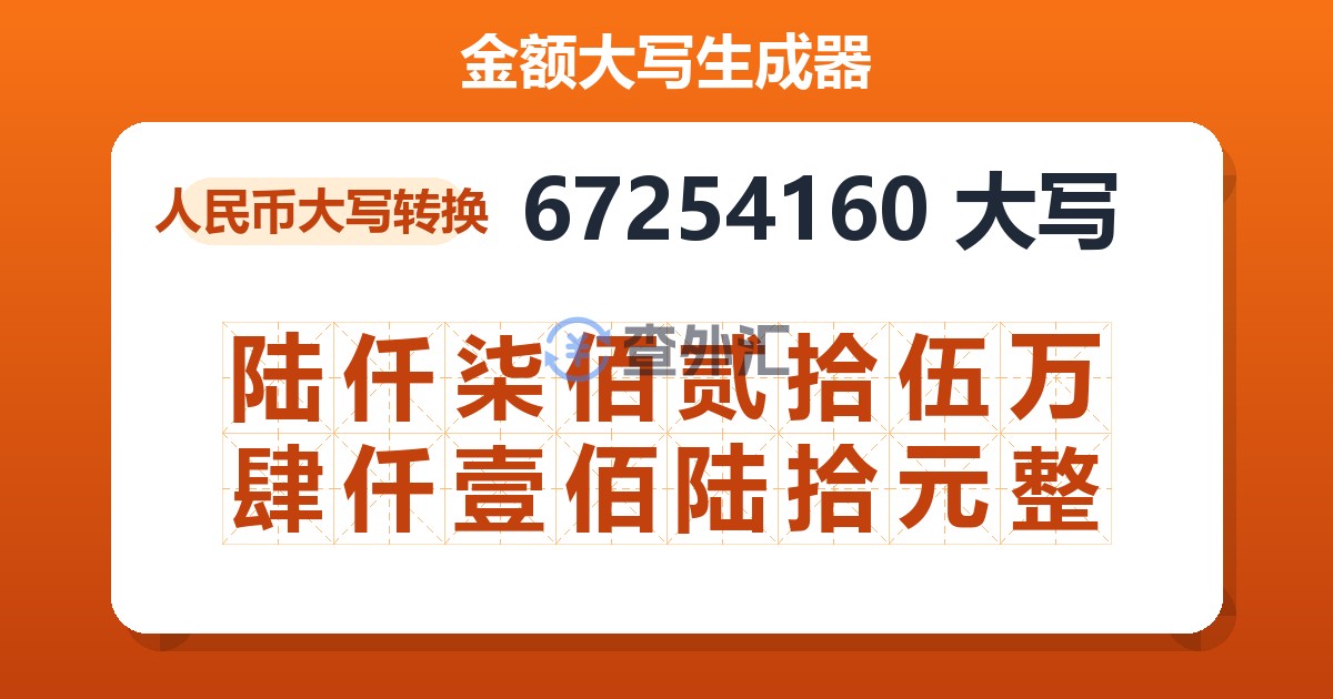 67254160大写 陆仟柒佰贰拾伍万肆仟壹佰陆拾元整