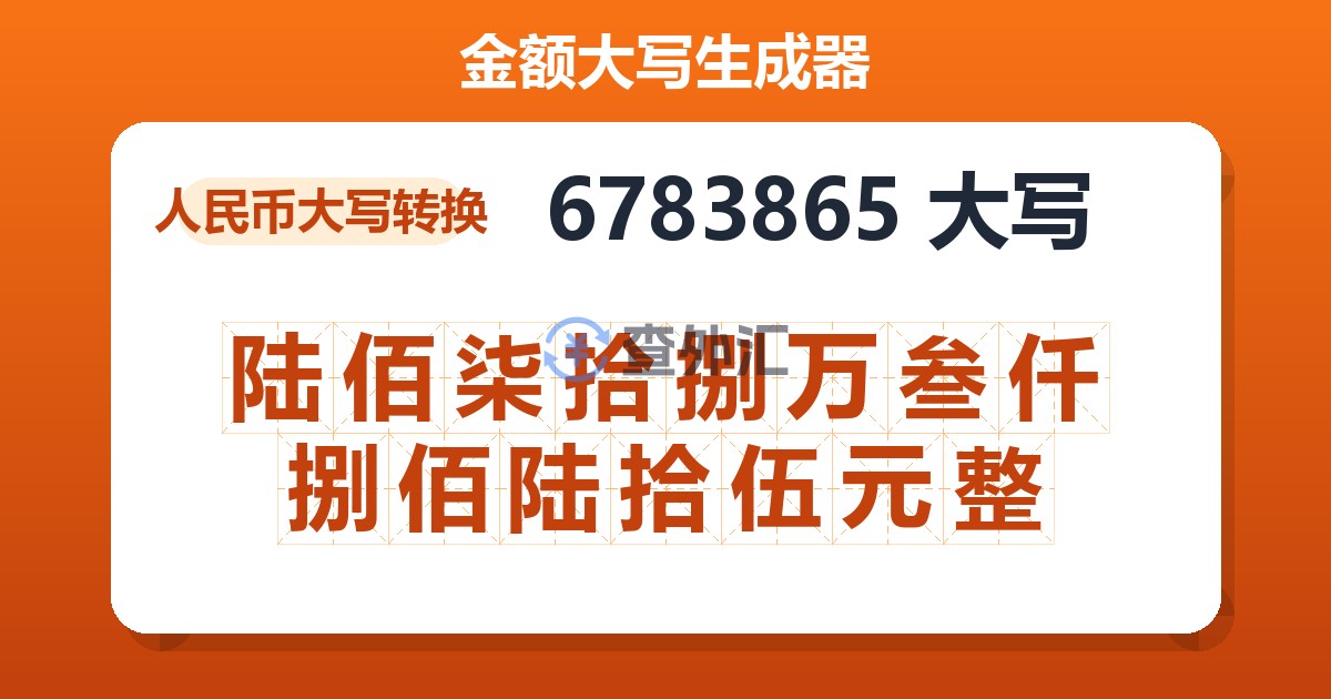 6783865大写 陆佰柒拾捌万叁仟捌佰陆拾伍元整