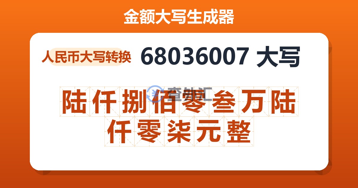 68036007大写 陆仟捌佰零叁万陆仟零柒元整