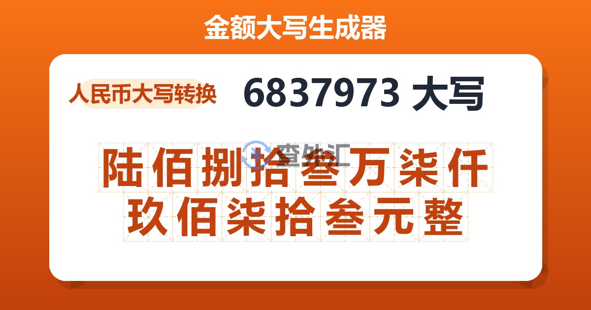 6837973大写 陆佰捌拾叁万柒仟玖佰柒拾叁元整