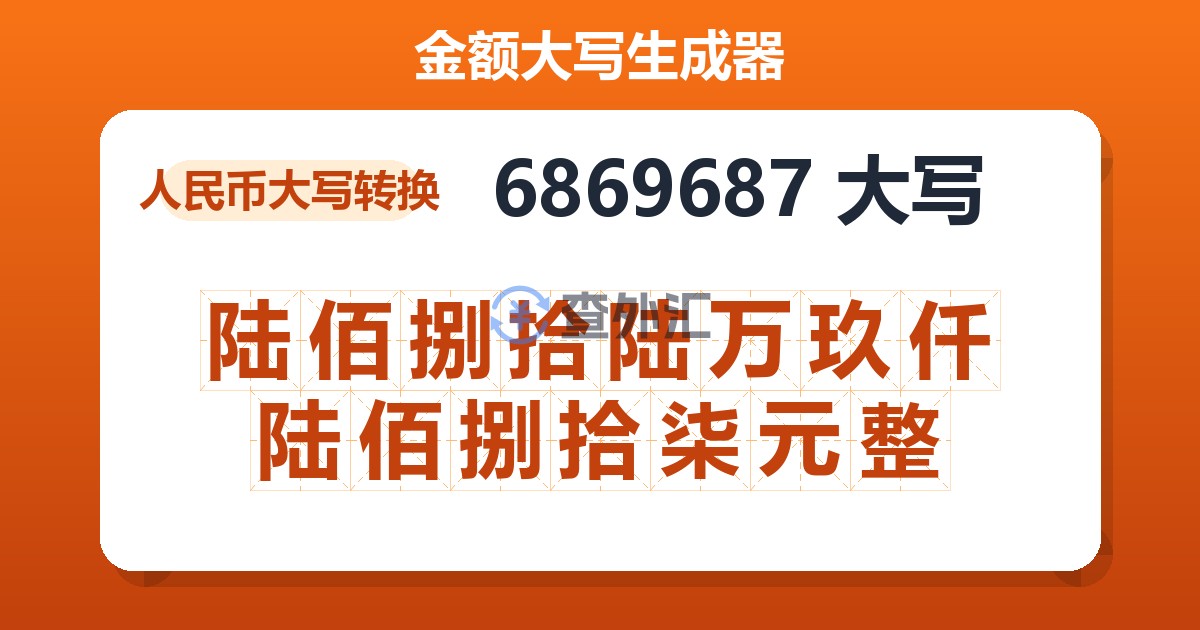 6869687大写 陆佰捌拾陆万玖仟陆佰捌拾柒元整