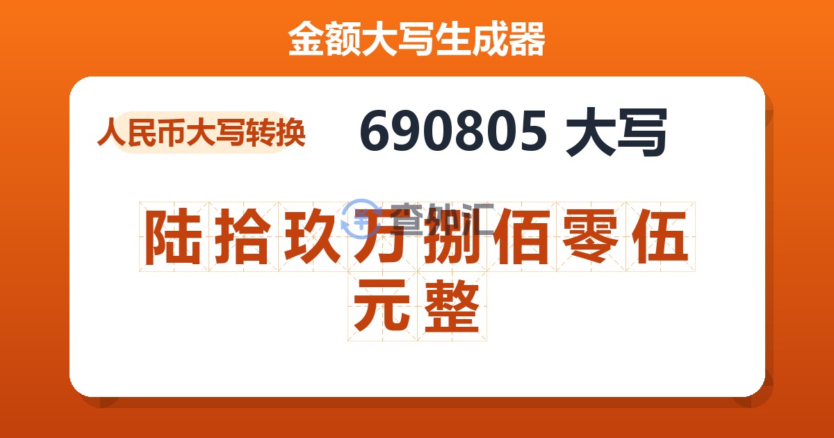 690805大写 陆拾玖万捌佰零伍元整