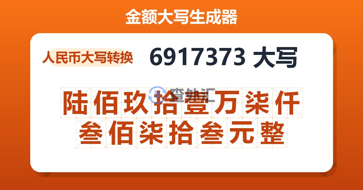 6917373大写 陆佰玖拾壹万柒仟叁佰柒拾叁元整