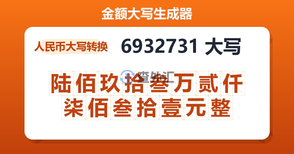 6932731大写 陆佰玖拾叁万贰仟柒佰叁拾壹元整