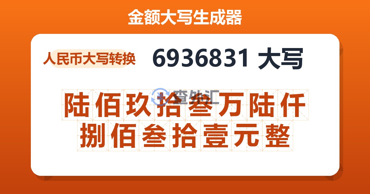 6936831大写 陆佰玖拾叁万陆仟捌佰叁拾壹元整