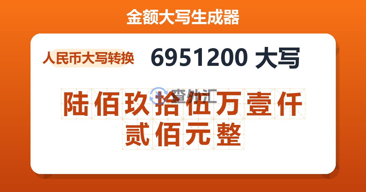 6951200大写 陆佰玖拾伍万壹仟贰佰元整