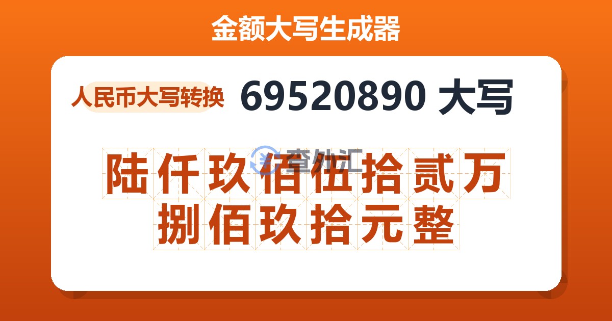 69520890大写 陆仟玖佰伍拾贰万捌佰玖拾元整
