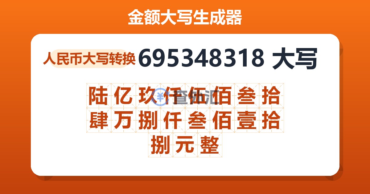 695348318大写 陆亿玖仟伍佰叁拾肆万捌仟叁佰壹拾捌元整