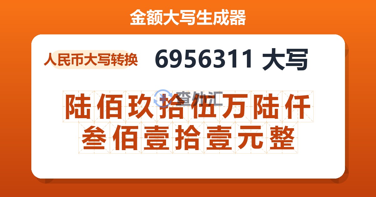 6956311大写 陆佰玖拾伍万陆仟叁佰壹拾壹元整