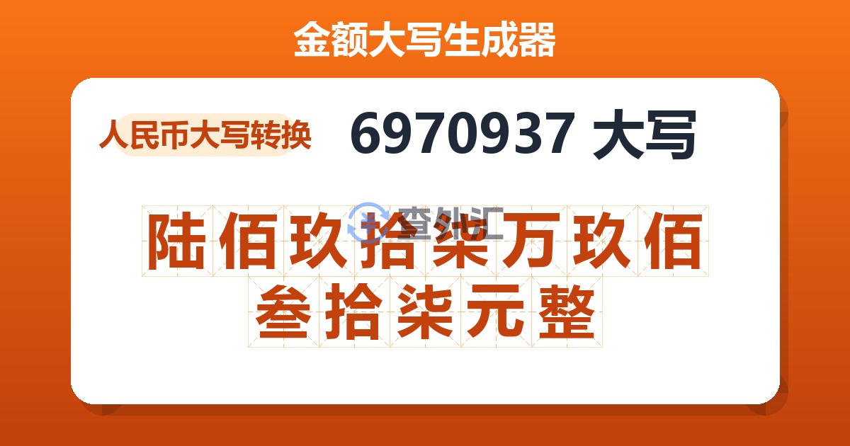 6970937大写 陆佰玖拾柒万玖佰叁拾柒元整