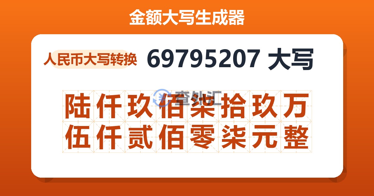 69795207大写 陆仟玖佰柒拾玖万伍仟贰佰零柒元整