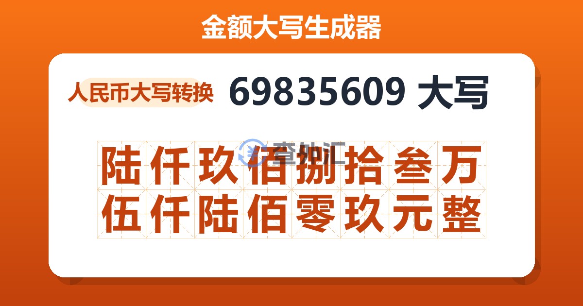 69835609大写 陆仟玖佰捌拾叁万伍仟陆佰零玖元整