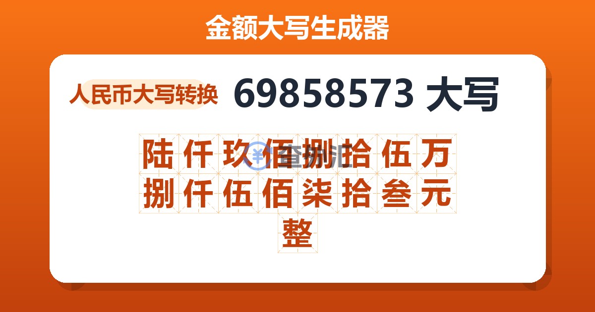 69858573大写 陆仟玖佰捌拾伍万捌仟伍佰柒拾叁元整