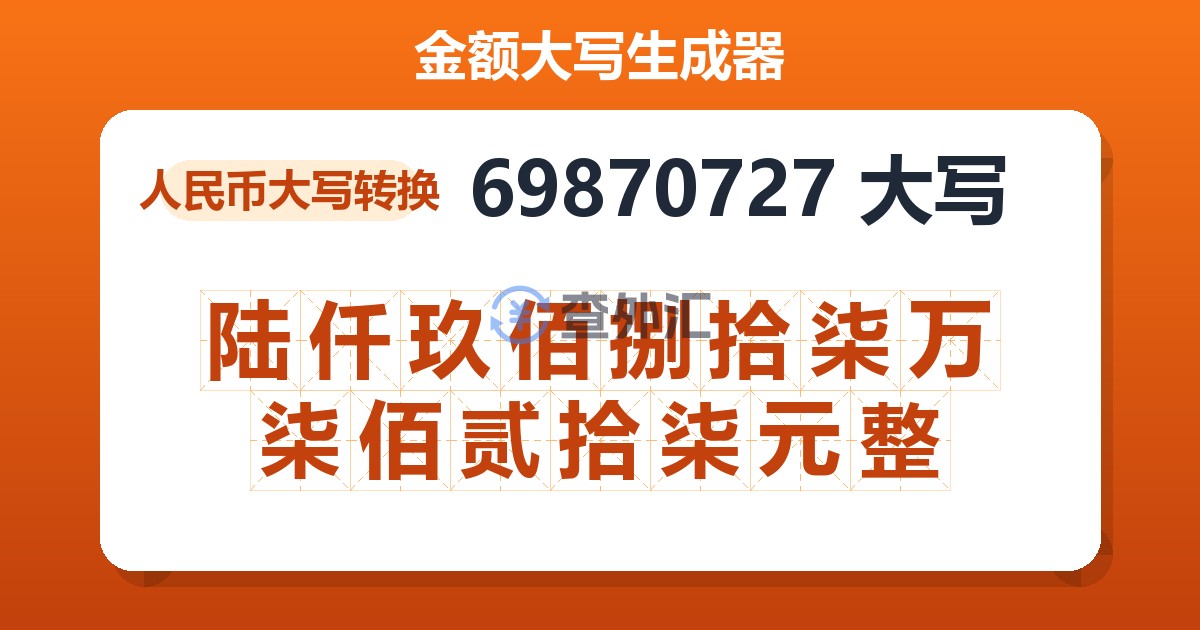 69870727大写 陆仟玖佰捌拾柒万柒佰贰拾柒元整