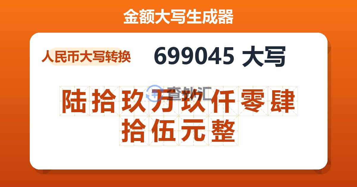 699045大写 陆拾玖万玖仟零肆拾伍元整