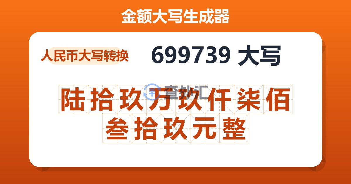 699739大写 陆拾玖万玖仟柒佰叁拾玖元整